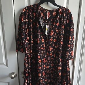 Floral Black and Red Dress